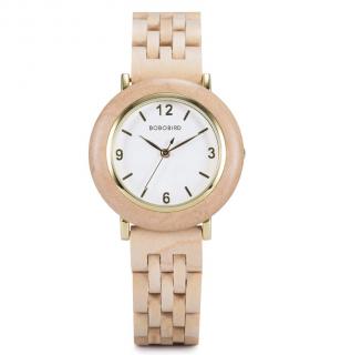 Luxusní dámské dřevěné hodinky QUARTZ ANNIVERSARY barvy: bílá