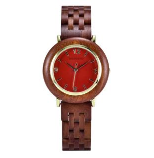 Luxusní dámské dřevěné hodinky QUARTZ ANNIVERSARY barvy: červená