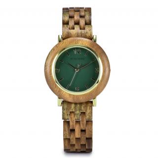 Luxusní dámské dřevěné hodinky QUARTZ ANNIVERSARY barvy: tmavě zelená