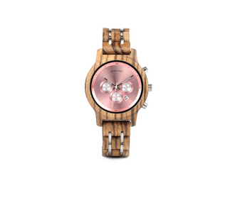 Luxusní dámské dřevěné hodinky QUARTZ ZEBRA barvy: růžová