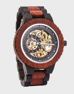 Luxusní pánské dřevěné hodinky BERMO s viditelným mechanismem Barva: tmavá