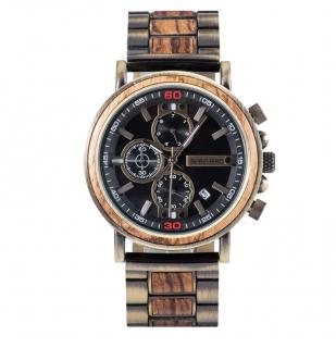 Luxusní pánské dřevěné hodinky CHRONOGRAPH MILITARY barvy: tmavá