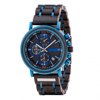 Luxusní pánské dřevěné hodinky QUARTZ TWINTER BLUE