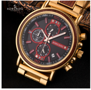 Luxusní pánské dřevěné hodinky QUARTZ TWINTER GOLD