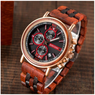 Luxusní pánské dřevěné hodinky QUARTZ TWINTER LIGHT