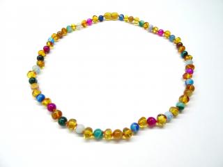 Jantarový náhrdelník s mnohobarevným achátem - 43 cm