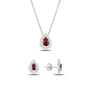 Luxusní stříbrná sada šperků - červené slzičky