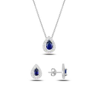 Luxusní stříbrná sada šperků - safírové slzičky