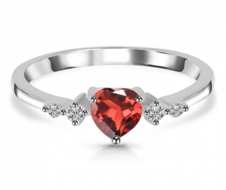 Luxusní stříbrný prsten s granátem a topazy Srdíčko Velikost: 52