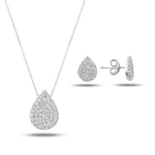 Stříbrná sada šperků kapka - náušnice, náhrdelník