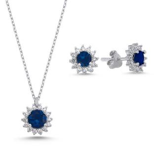 Stříbrná sada šperků kolečka modrá Sapphire
