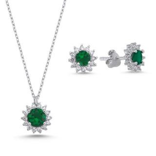 Stříbrná sada šperků kolečka zelená Emerald
