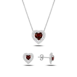 Stříbrná sada šperků srdce růžové - náušnice, náhrdelník