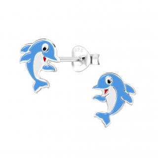 Stříbrné náušnice delfín modrý