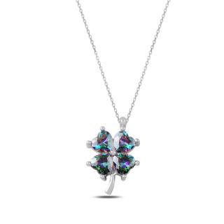 Stříbrný náhrdelník čtyřlístek - barvený zirkon