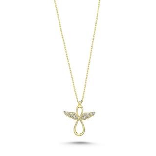 Stříbrný náhrdelník nekonečno s andělskými křídly pozlacený