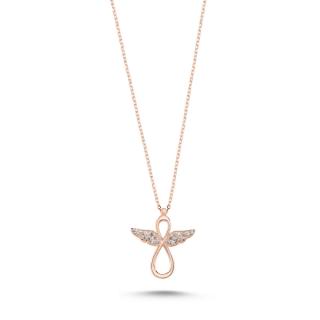 Stříbrný náhrdelník nekonečno s andělskými křídly růžové zlacení
