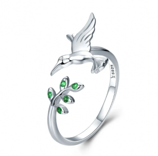 Stříbrný nastavitelný prsten kolibřík