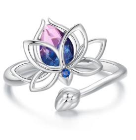 Stříbrný otevřený prsten květ lotosu