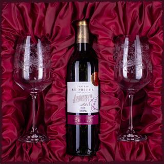 Dárková kazeta s červeným vínem a skleničkami