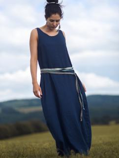 Lněné maxi šaty Navy Velikost: XL