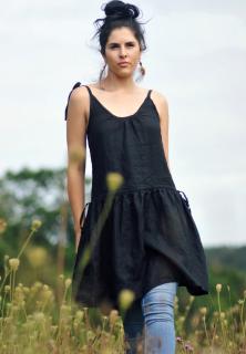 Lněné šaty /šatovka černá Velikost: XL