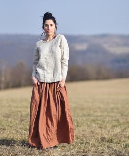 Maxi sukně lněná Cihlová Velikost: XL