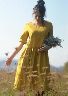 Žluté šaty lněné Velikost: M