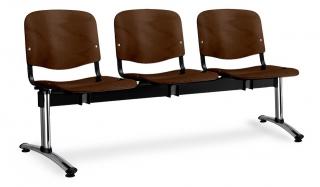 Dřevěné lavice ISO, 3-sedák, chromované nohy - ořech