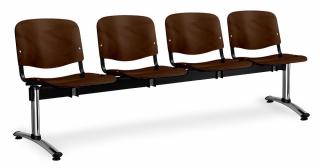 Dřevěné lavice ISO, 4-sedák, chromované nohy - ořech