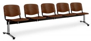 Dřevěné lavice ISO, 5-sedák, chromované nohy - ořech