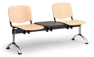 Dřevěné lavice ISO II, 2-sedák+ stolek, chromované nohy