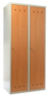 Kovová šatní skříň s dřevěnými dveřmi 80, cylindrický zámek - buk  + doprava ZDARMA