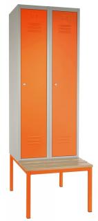 Kovová šatní skříň s lavičkou 60, cylindrický zámek - oranžová  + doprava ZDARMA