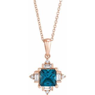 Náhrdelník STAR CENTRÁLNÍ DRAHOKAM: TOPAZ LONDON BLUE, MATERIÁL: RŮŽOVÉ ZLATO 14 kt (585/1000)