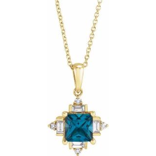 Náhrdelník STAR CENTRÁLNÍ DRAHOKAM: TOPAZ LONDON BLUE, MATERIÁL: ŽLUTÉ ZLATO 14 kt (585/1000)