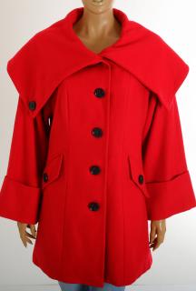 Kabát Marks&Spencer červený s ozdobným límcem 60% vlna vel. M