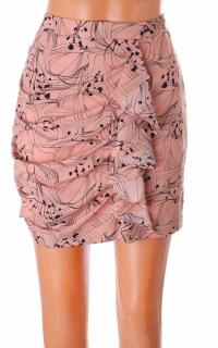 Sukně H&M béžová s černým vzorkem s volánky s podšívkou vel S