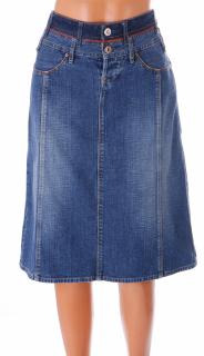 Sukně Pepe Jeans riflová modrá mírně vyšisovaná s červeným prošitím vel S