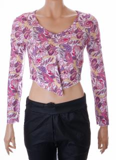 Tričko crop top Boohoo bílá s barevnými ornamenty vel  S/M