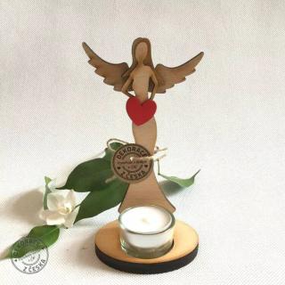 Anděl dřevěný 16 cm přírodní na svíčku
