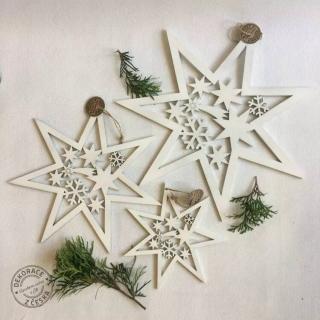 Dřevěná hvězda vyřezaná  bílá- 3 velikosti (vánoční hvězda)