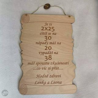 Dřevěné přání k 50.narozeninám 38 cm