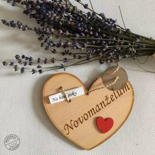 Dřevěné srdce s věnováním Novomanželům 12 cm