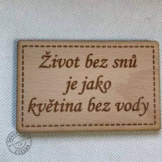 Dřevěný magnet s citátem 11 cm Život bez snů