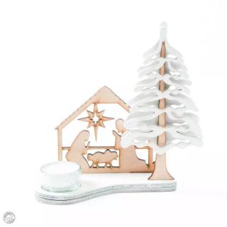 Vánoční Betlém dřevěný bílo-přírodní 15 cm (Vánoční Betlém)