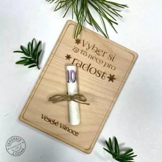 Vánoční dřevěné přání na bankovky-motiv 1