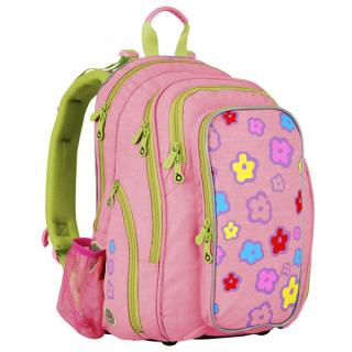 Tříkomorový růžový dívčí školní batoh s potiskem kytiček TOPGAL CHI134