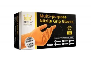 BRELA PRO CARE ORANGE 100KS balení (VELIKOST XL) GRIP JEDNORÁZOVÉ NITRILOVÉ RUKAVICE CDC