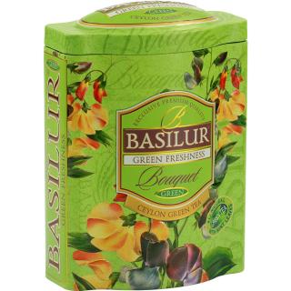 Basilur Bouquet Green tea Freshness, cejlonský listový zelený čaj  ochucený mátou, sypaný. 100g. Green Freshness